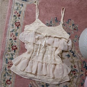 Coquette Shabby Chic Ruffle Lace Tank Top